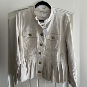 J. Jill Cream Utility Jacket with Gold Accents